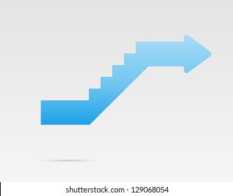 Glossy blue stylized stairs with arrow at the end / upstairs arrow