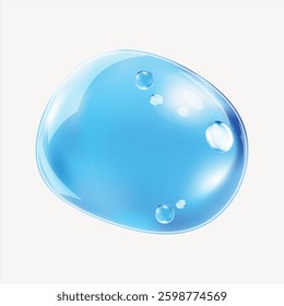 Glossy blue water droplet illustration with reflections. Water droplet shines with a glossy finish. Blue water droplet with smooth, glossy surface and reflections. Shape element vector.