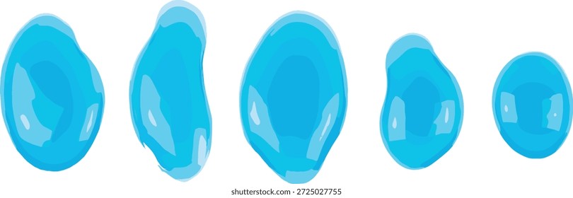 Conjunto de Vector de gotas de agua azul brillante con sombreado realista, Formas fluidas y reflejos transparentes para conceptos de diseño con temática de hidratación, pureza y naturaleza