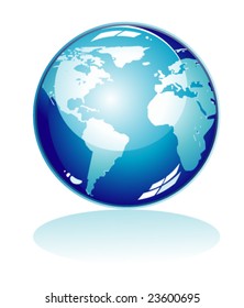 Glossy Blue world Icon with reflection