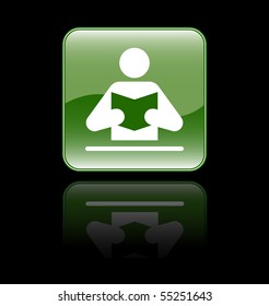Glossy Book Reader Sign Icon Isolated on Black