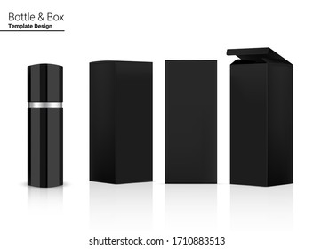 Glossy Bottle Mock up Realistic Cosmetic and 3 Dimensional Box for Skincare and Aging anti-wrinkle Product merchandise on White Background Illustration. Health Care and Medical.