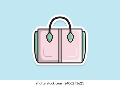 Diseño de la bolsa de una mujer brillante de color brillante para el diseño de emoticones de moda, diseño de ilustraciones vectoriales. Concepto de icono de objetos de moda de belleza. Icono de diseño del logo de diseño de pegatinas de moda de fiesta para chicas planas.