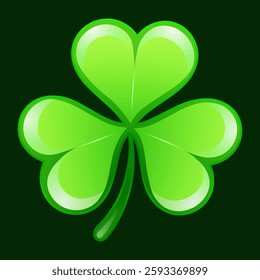 A glossy, bright green shamrock icon representing luck and St. Patrick’s Day. Perfect for festive designs, Irish celebrations, and vector clipart collections.