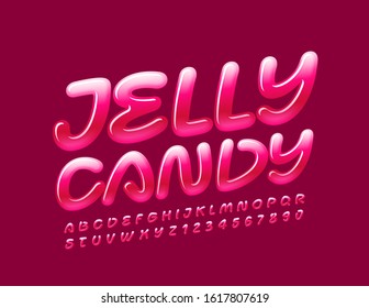 Glossy bright Logo Jelly Candy. Color gradient Font. Sweet Alphabet Letters and Numbers.