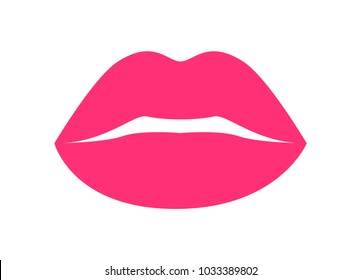 Glossy bright pink lips vector illustration isolated on white background. Open mouth, lipstick advertisement, sexy princess kiss icon closeup