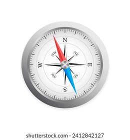 Glossy Bright Vintage Compass analog display in a metal case with wind rose. Navigation compass with a set of additional dials, compass roses and arrows. Vector illustration