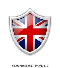 Glossy British shield icon isolated on white background