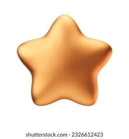 Glossy bronze metallic trophy star 3d realistic style rendering. Leadership, game award, customer achievement and feedback symbol vector illustration isolated on white background