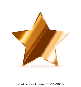 Glossy bronze rating star with shadow isolated on white