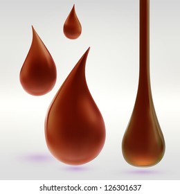 Glossy brown liquid drops as paint, oil, coffee or chocolate, vector eps10 illustration icon emblem clip art