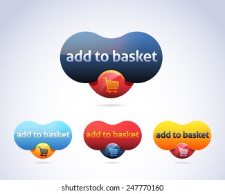 Glossy Bubble Add to Basket Vector Icon Set