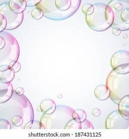 Glossy bubbles frame. Light background.
