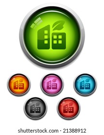 Glossy buildings button icon set in 6 colors