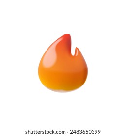 Glossy burning flame of fire 3D icon. Bonfire or campfire emoji. Vector render illustration isolated. Realistic energy and power design element, hot or warm symbol