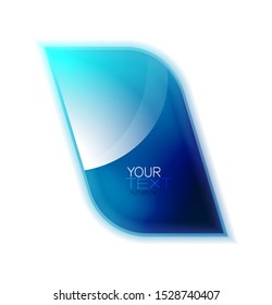 Glossy business glass logo, abstract geometric shape. Technology symbol, button with space for text. Vector art