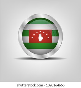 Glossy button, Abkhazia icon silver glossy badge button with Abkhazia flag. vector EPS 10 illustration on white background.chrome button