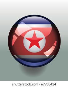 Glossy button badge with flag of North Korea