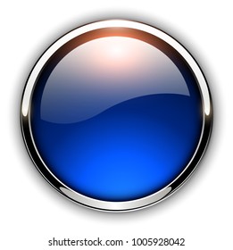 Glossy button, blue with metallic elements, vector illustration.