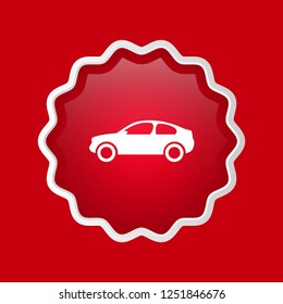 glossy button with car icon. white car icon. car emblem, label, badge,sticker, logo. Designed for your web site design, logo, app, UI