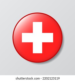 Glossy Button Circle Shaped Illustration Of Switzerland Flag