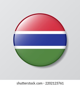 glänzende Knopfrunde, geformt Illustration der Gambia-Flagge