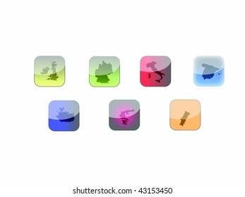 glossy button countries vectors silhouettes