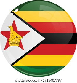 Botón brillante con la bandera de Zimbabue con colores vibrantes.
