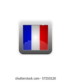 glossy button with flag of france