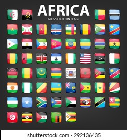 Glossy button flags - Africa. Original colors. Vector EPS10 illustration. 