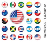 Glossy button flags - America and Oceania. 21 Vector icons. Original size of USA flag in down right corner. 