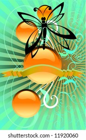 glossy button with floral background