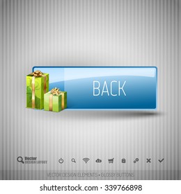 Glossy button with gifts. Winter christmas special collection. Vector design elements.