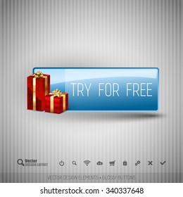 Glossy button with gifts. Winter christmas special collection. Vector design elements.