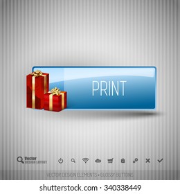Glossy button with gifts. Winter christmas special collection. Vector design elements.