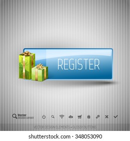 Glossy button with gifts. Winter christmas special collection. Vector design elements.