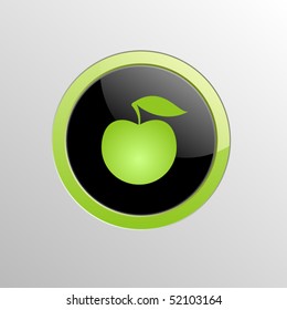 glossy button with green apple