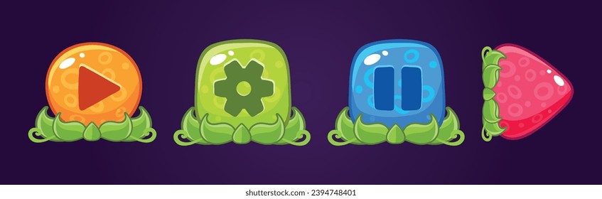 Glossy Button with Green Grass for Game User Interface Vector Set