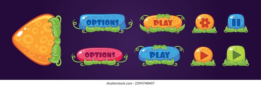 Glossknopf mit grünem Gras für Game-Benutzeroberfläche, Vectorset