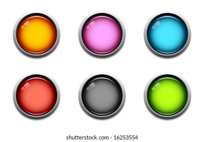 Glossy button icon set in 6 colors