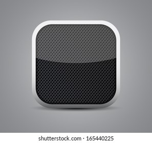 Glossy button / icon with shiny light, silver frame and metallic seamless circle pattern background for websites (UI) or applications (app) for smartphones and tablets. Modern and plastic style.
