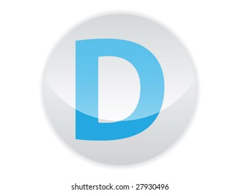 Glossy button of the letter D
