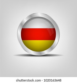 Glossy button, osetia icon silver glossy badge button with osetia flag. vector EPS 10 illustration on white background.chrome button
