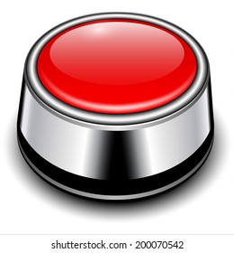 Glossy button red with metallic elements, vector design.
