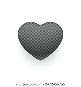 Glossy button in a shape of a heart with transparent pattern indicating a place for displaying a design. Mockup button in a shape of a heart. Template icon design. Vector illustration.