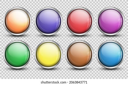 Glossy button. Shiny button with metallic elements. Vector illustration. Eps 10.