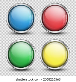 Glossy button. Shiny button with metallic elements. Vector illustration. Eps 10.