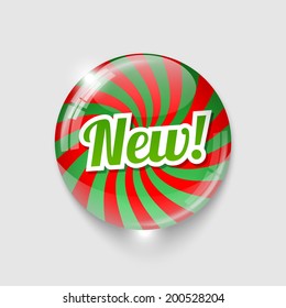 glossy button with spiral and text NEW, vector illustration, eps 10 with transparency