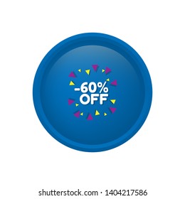 glossy button with term saying -60% off.
