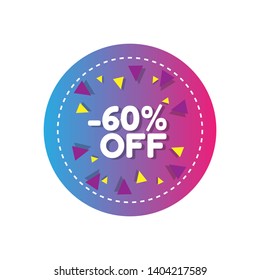 glossy button with term saying -60% off.